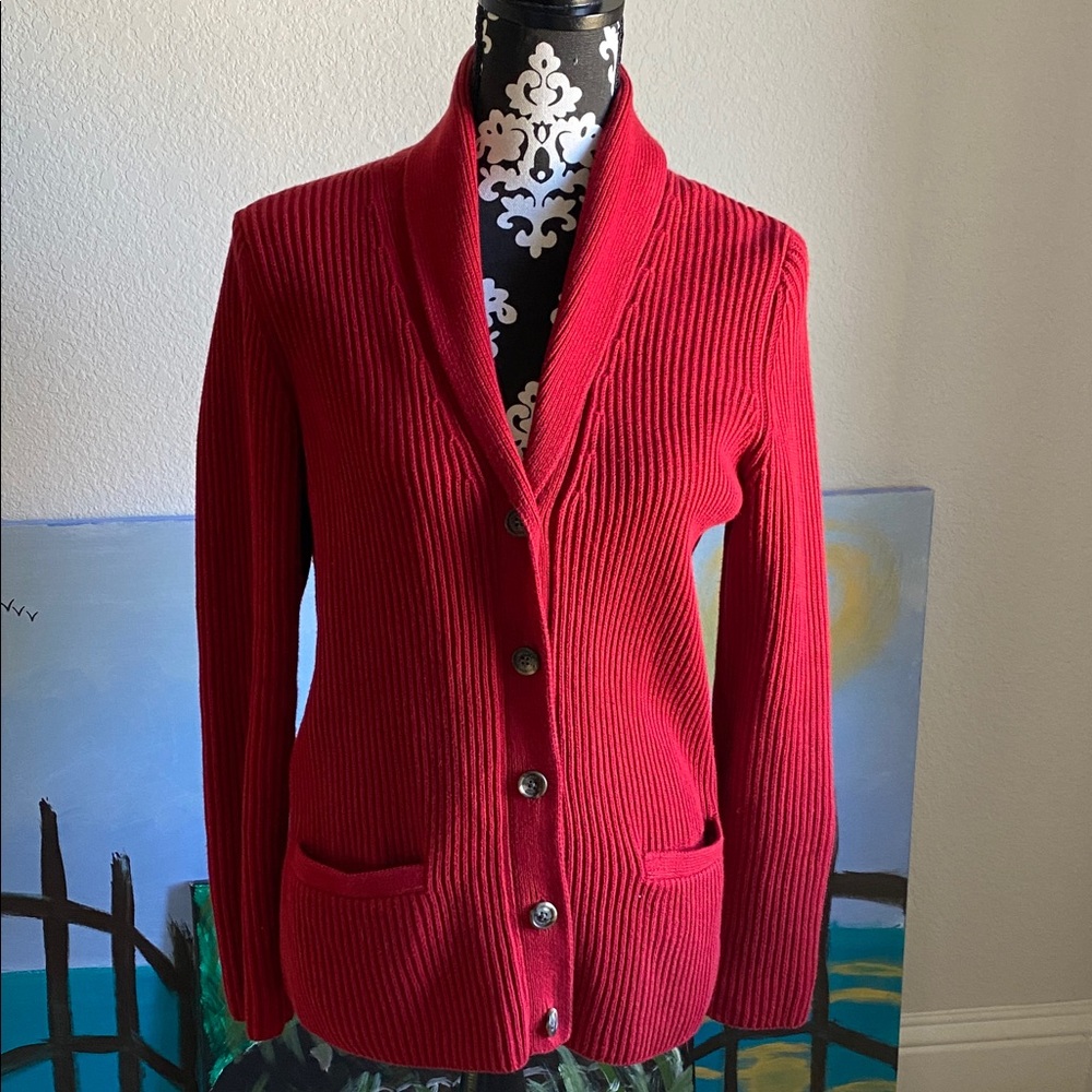 Ralph Lauren Crimson V-Neck Cardigan